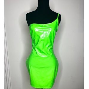 1 shoulder sexy faux latex dress